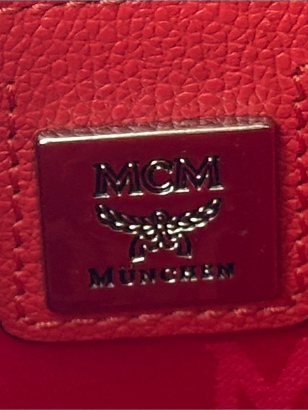 VTG MCM Red Grained Leather Round Tambourine Crossbody Bag Silver Studded - Picture 14 of 16
